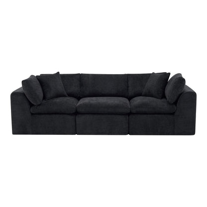 108" Black Chenille Modular Sofa With Toss Pillows