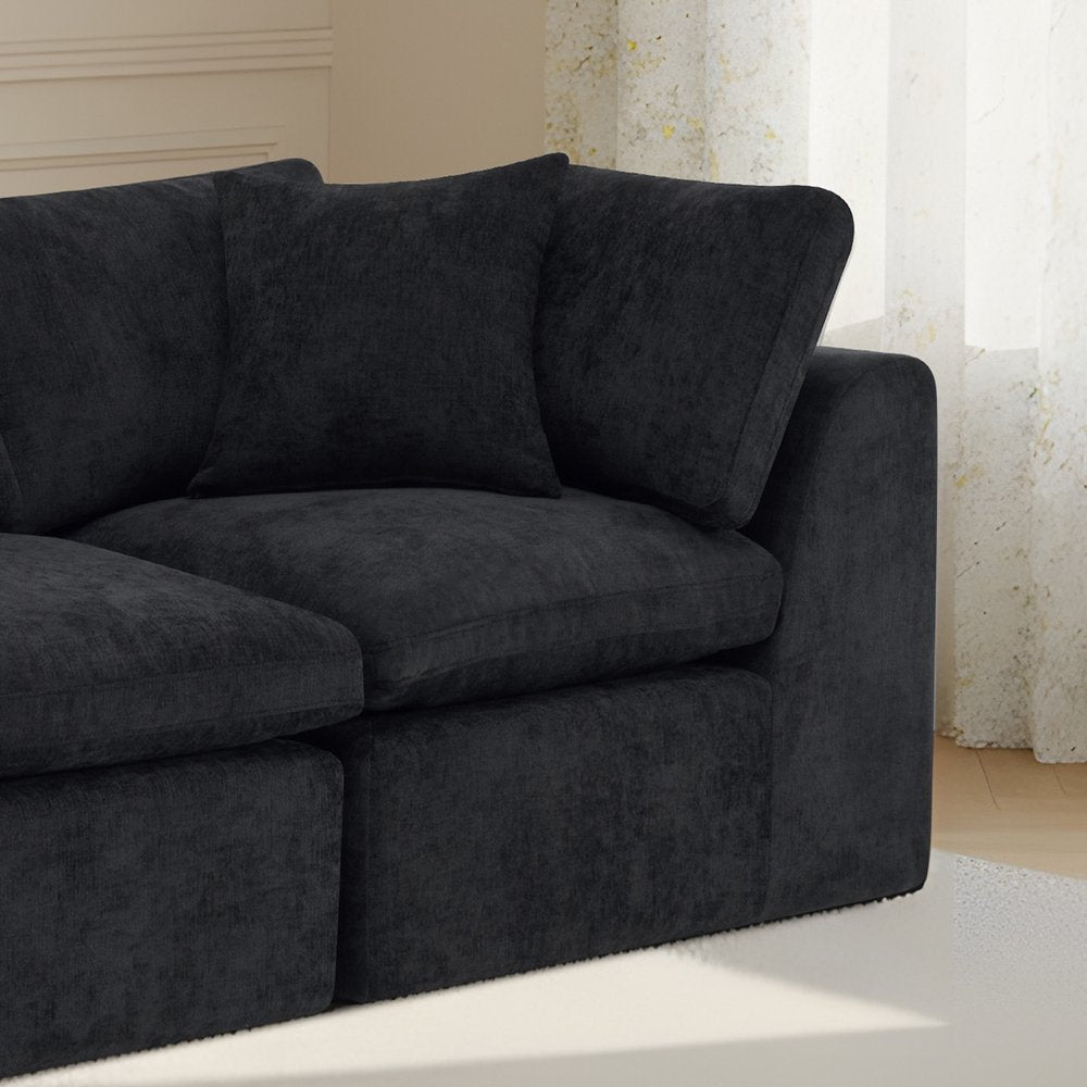 108" Black Chenille Modular Sofa With Toss Pillows — view 3