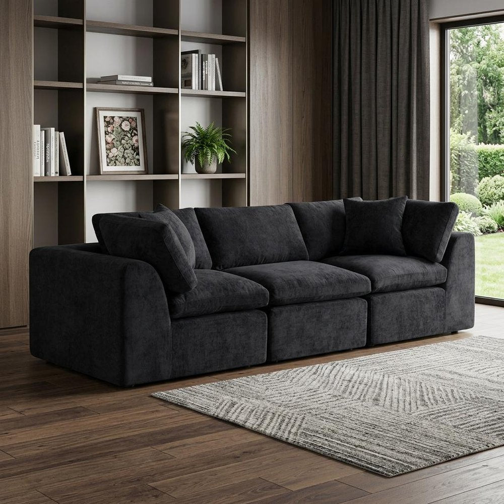 108" Black Chenille Modular Sofa With Toss Pillows — view 6