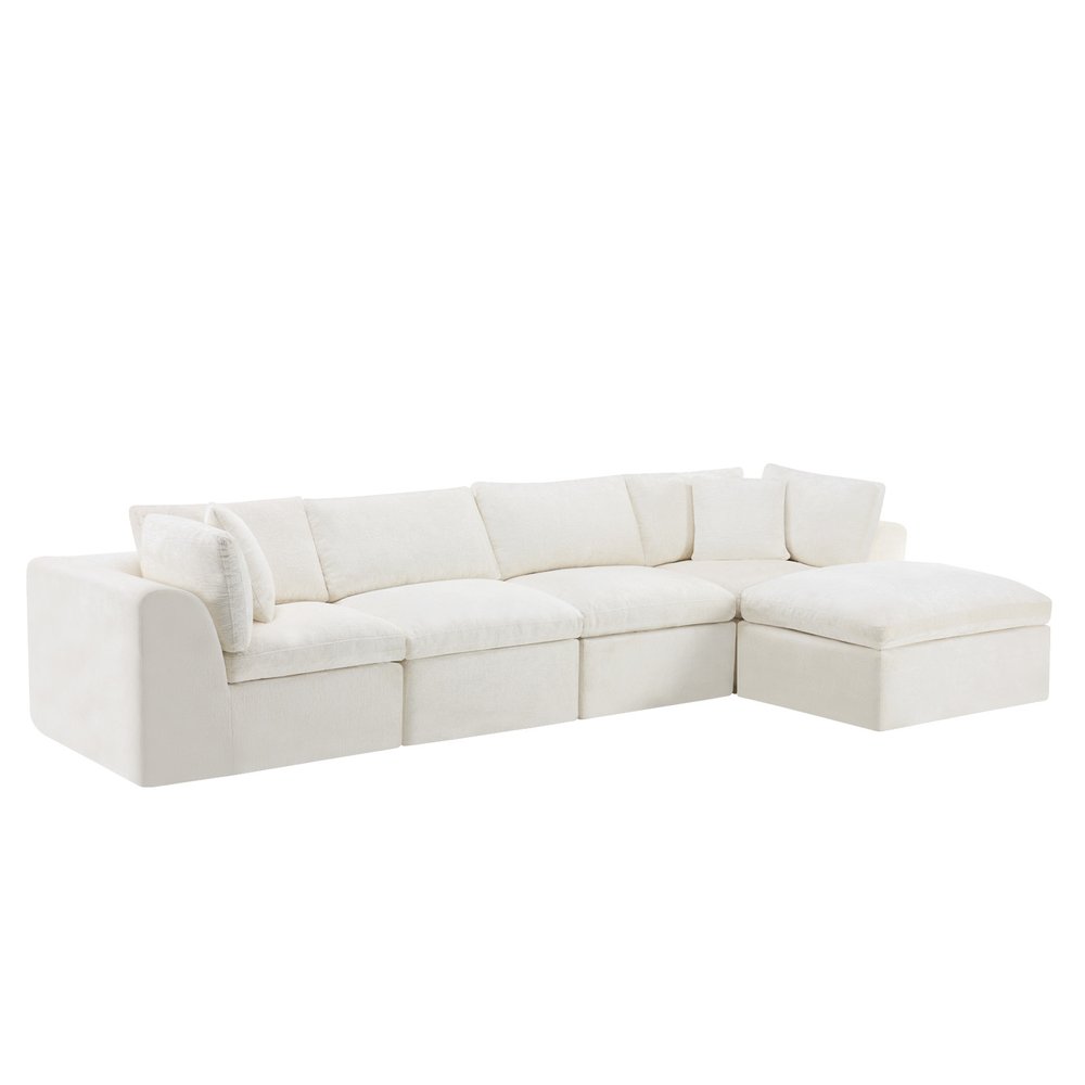138" Beige Chenille Modular Sofa With Ottoman And Toss Pillows — view 1