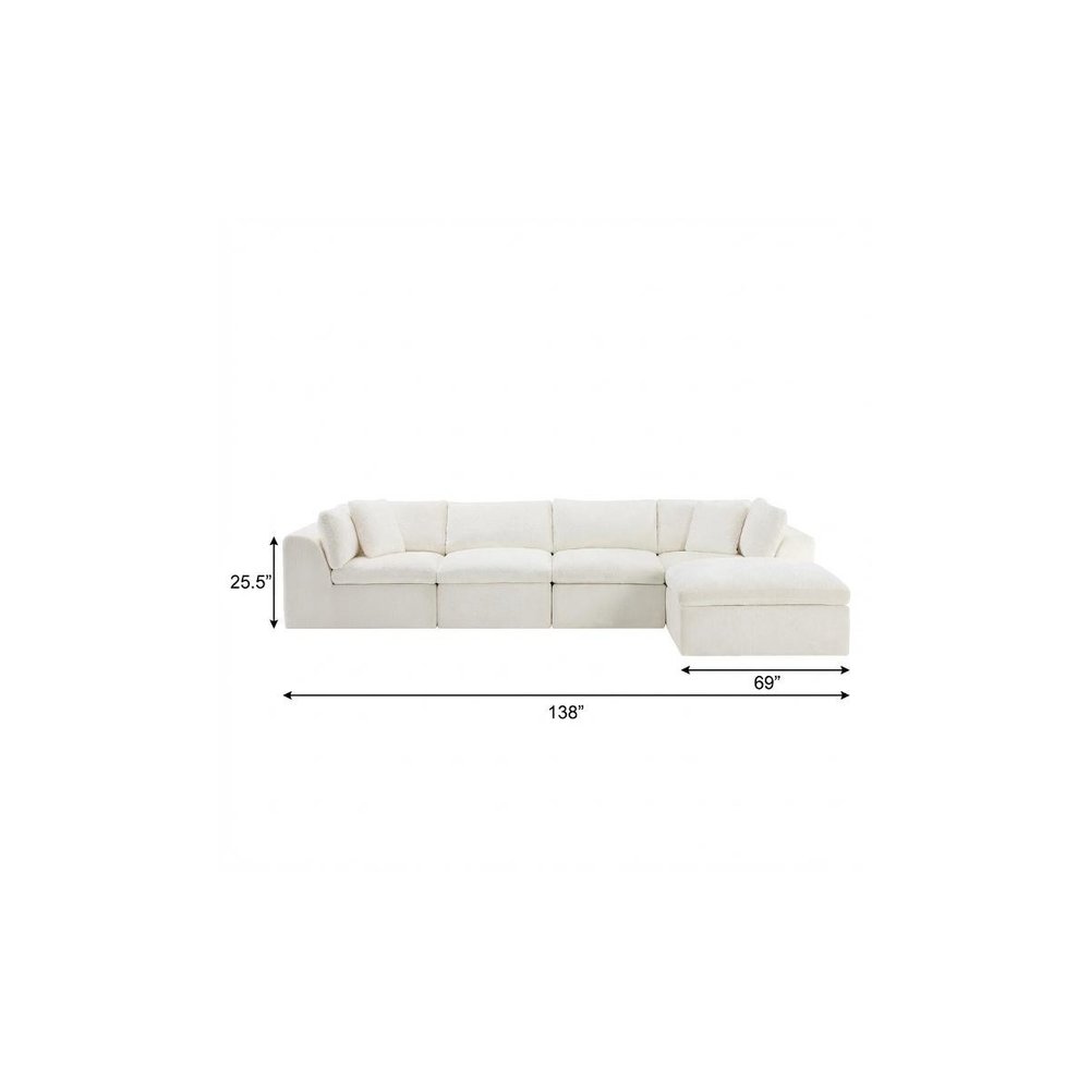138" Beige Chenille Modular Sofa With Ottoman And Toss Pillows