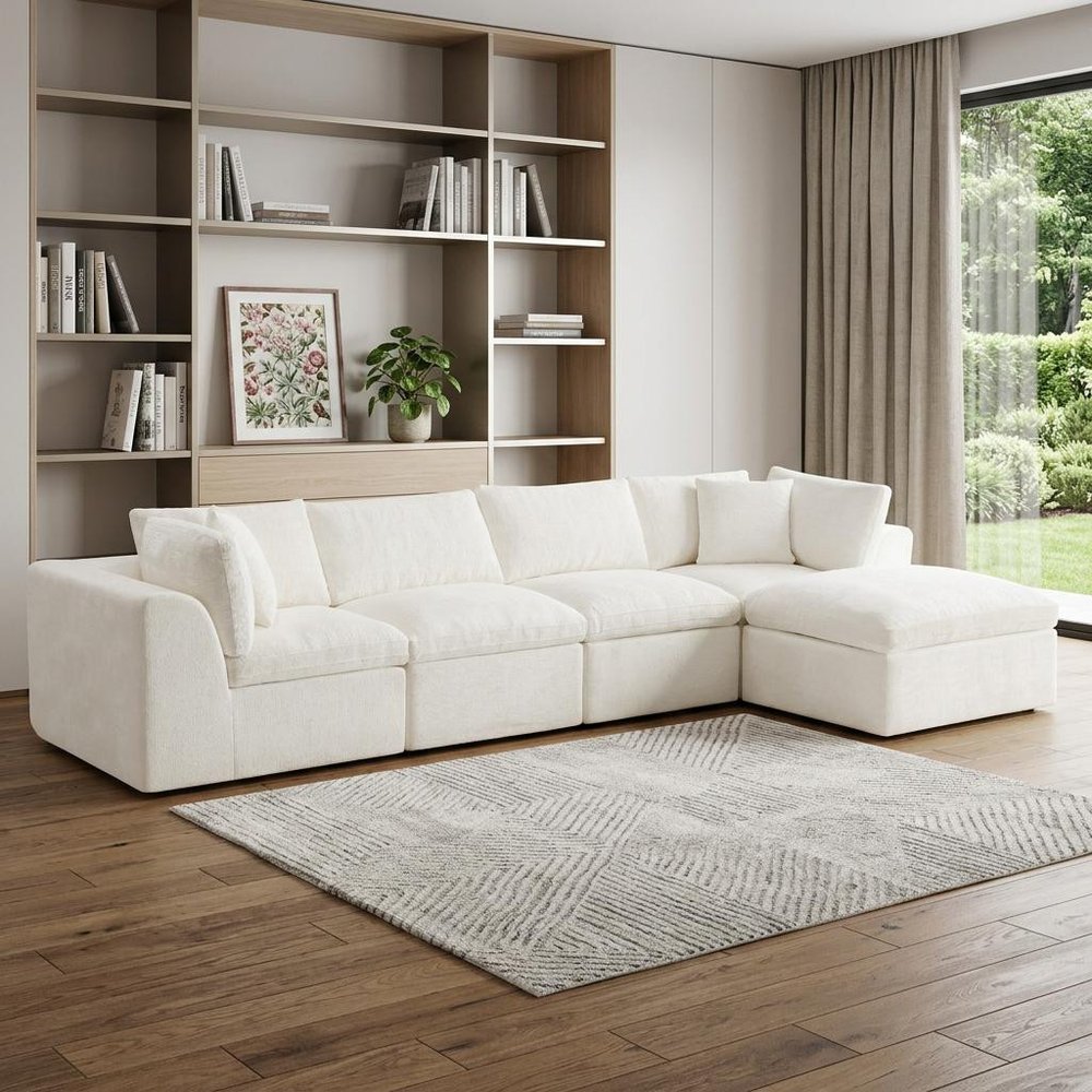 138" Beige Chenille Modular Sofa With Ottoman And Toss Pillows — view 5