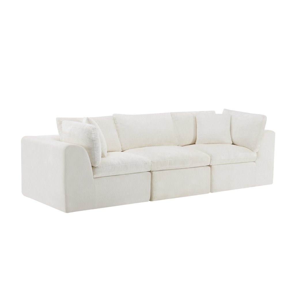 108" Beige Chenille Modular Sofa With Toss Pillows — view 1