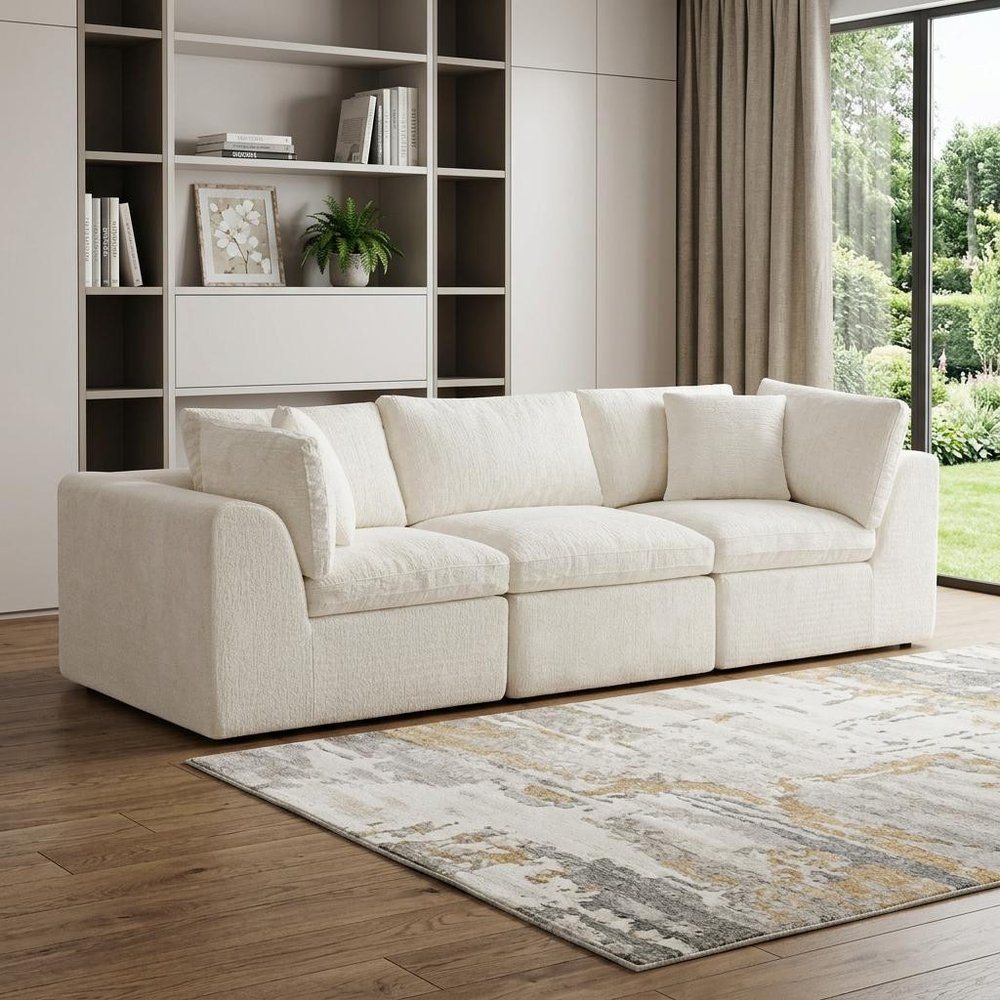 108" Beige Chenille Modular Sofa With Toss Pillows — view 4