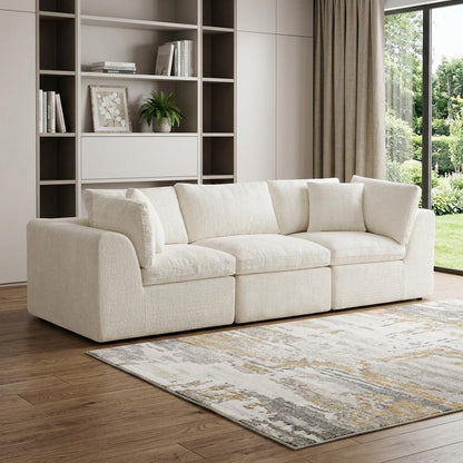 108" Beige Chenille Modular Sofa With Toss Pillows