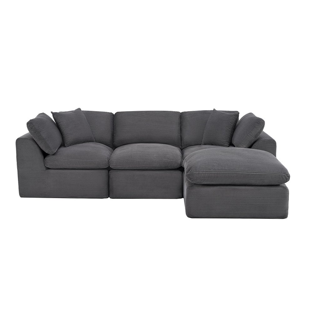 108" Dark Gray Corduroy Modular Sofa With Ottoman And Toss Pillows — view 1