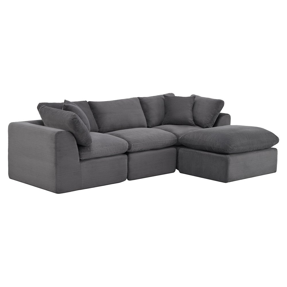 108" Dark Gray Corduroy Modular Sofa With Ottoman And Toss Pillows — view 2