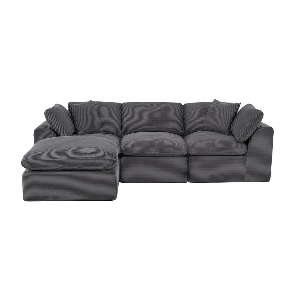 108" Dark Gray Corduroy Modular Sofa With Ottoman And Toss Pillows — view 3
