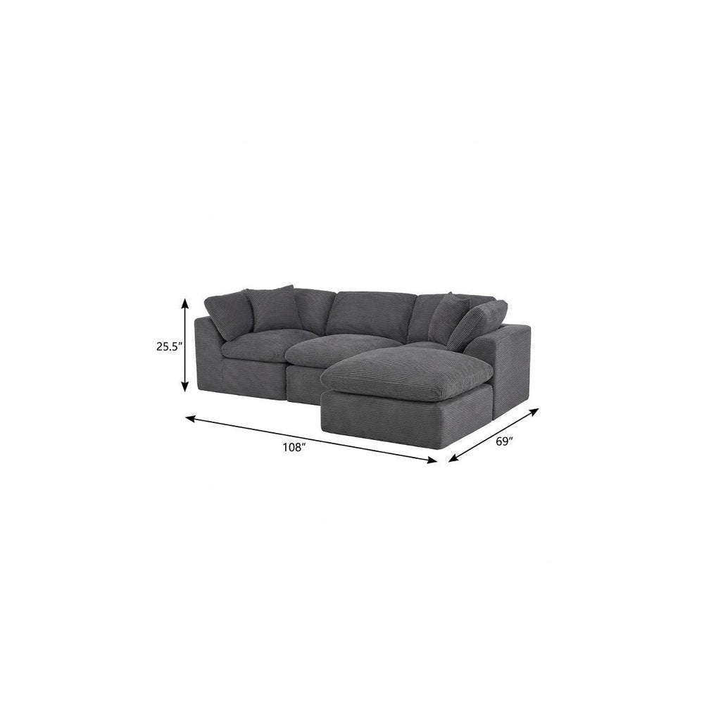 108" Dark Gray Corduroy Modular Sofa With Ottoman And Toss Pillows — view 4