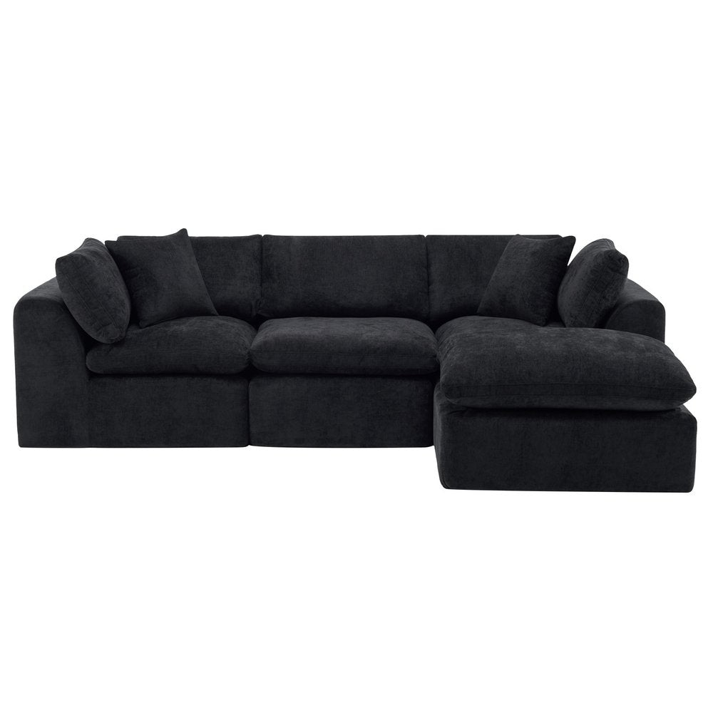 108" Black Chenille Modular Sofa With Ottoman And Toss Pillows — view 1