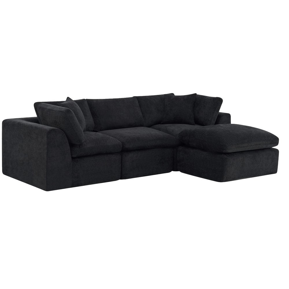 108" Black Chenille Modular Sofa With Ottoman And Toss Pillows — view 2