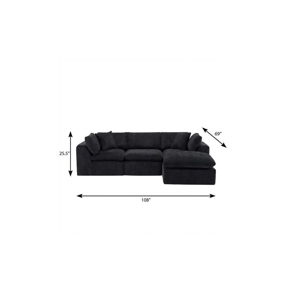 108" Black Chenille Modular Sofa With Ottoman And Toss Pillows — view 6