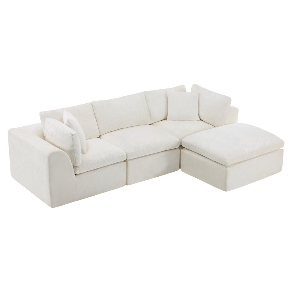 108" Beige Chenille Modular Sofa With Ottoman And Toss Pillows — view 2