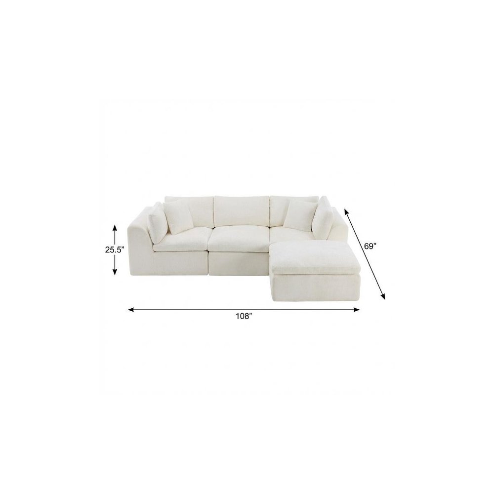 108" Beige Chenille Modular Sofa With Ottoman And Toss Pillows — view 5