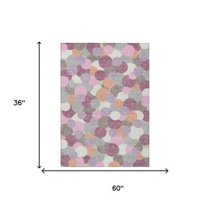 3' X 5' Blush And Pink Geometric Washable Indoor Outdoor Area Rug HomeRoots