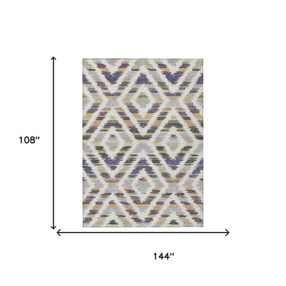 9' X 12' Purple And Lavender Tribal Washable Indoor Outdoor Area Rug