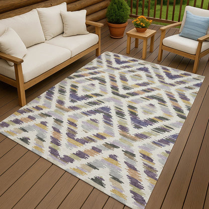 9' X 12' Purple And Lavender Tribal Washable Indoor Outdoor Area Rug