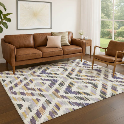 9' X 12' Purple And Lavender Tribal Washable Indoor Outdoor Area Rug