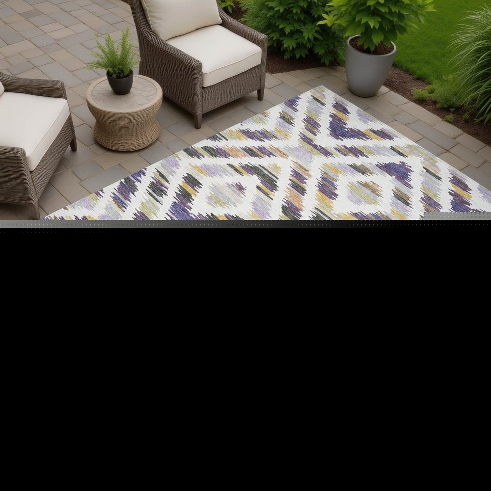 9' X 12' Purple And Lavender Tribal Washable Indoor Outdoor Area Rug