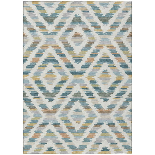 5' X 8' Teal Blue And Copper Tribal Washable Indoor Outdoor Area Rug HomeRoots