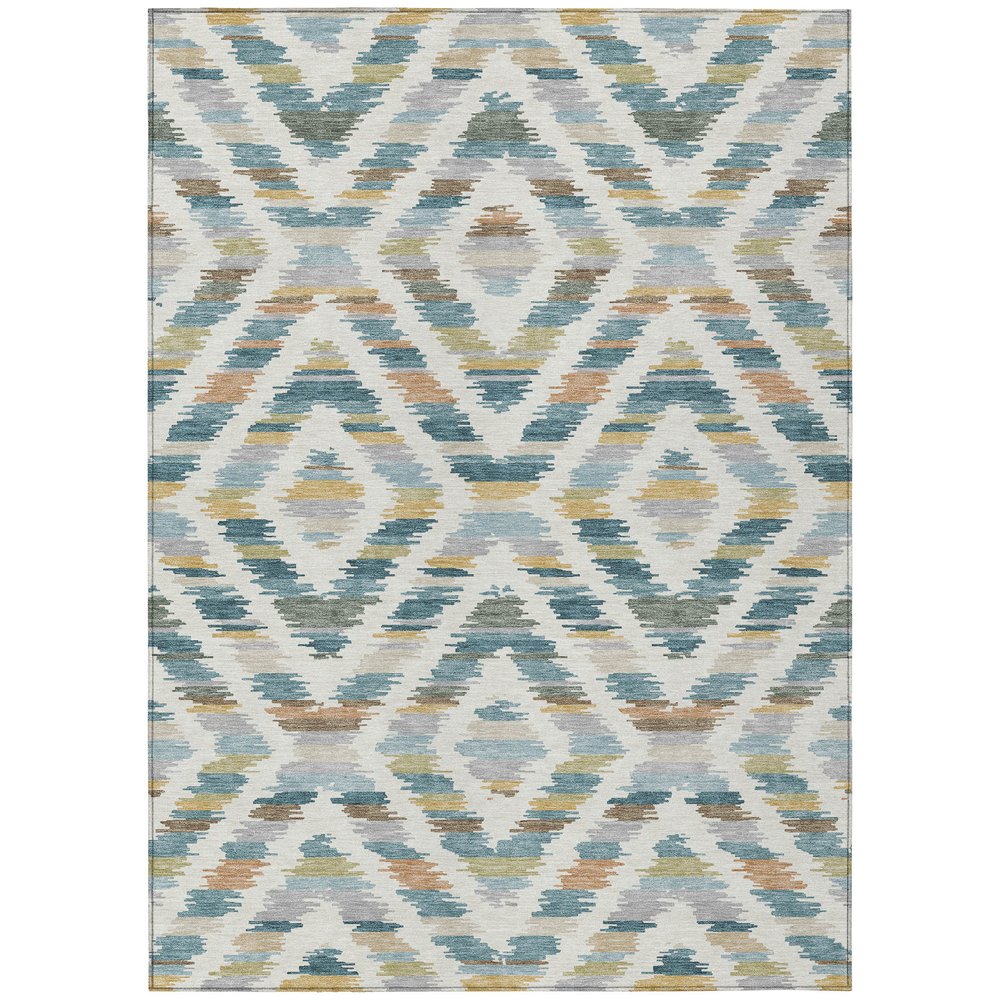 8' X 10' Teal Blue And Copper Tribal Washable Indoor Outdoor Area Rug HomeRoots