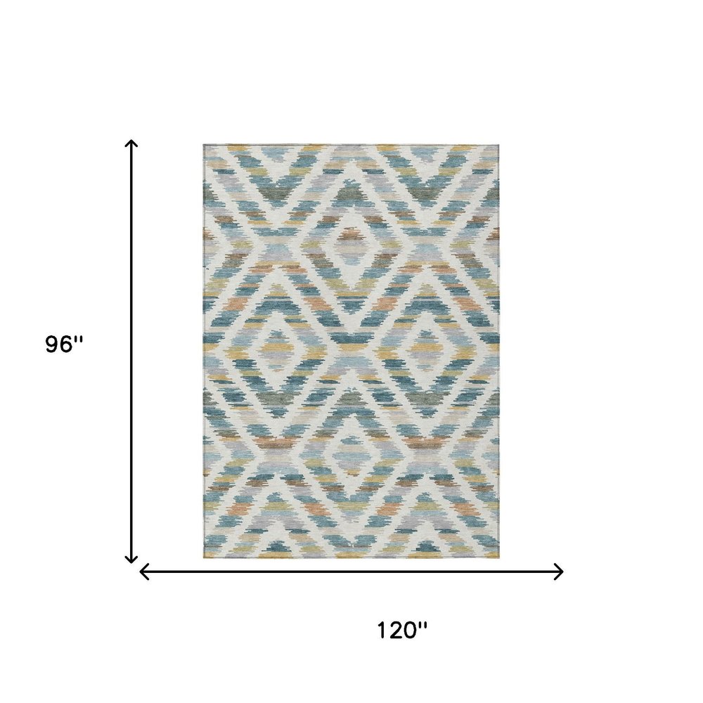 8' X 10' Teal Blue And Copper Tribal Washable Indoor Outdoor Area Rug HomeRoots
