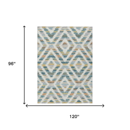 8' X 10' Teal Blue And Copper Tribal Washable Indoor Outdoor Area Rug HomeRoots