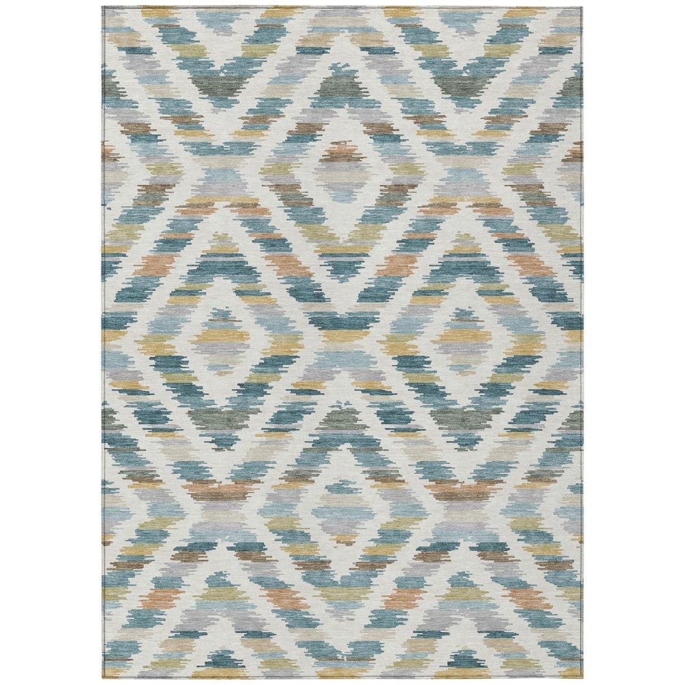 9' X 12' Teal Blue And Copper Tribal Washable Indoor Outdoor Area Rug HomeRoots