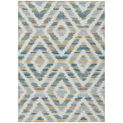 9' X 12' Teal Blue And Copper Tribal Washable Indoor Outdoor Area Rug HomeRoots