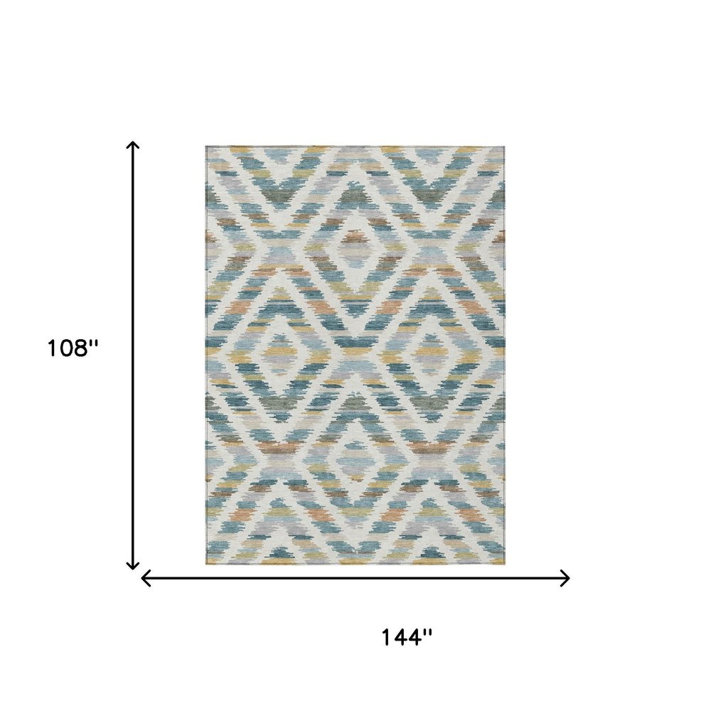 9' X 12' Teal Blue And Copper Tribal Washable Indoor Outdoor Area Rug HomeRoots