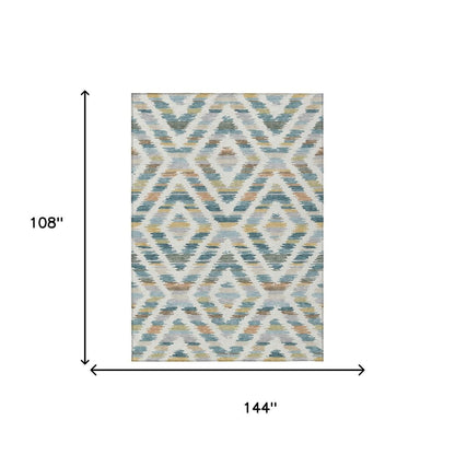 9' X 12' Teal Blue And Copper Tribal Washable Indoor Outdoor Area Rug HomeRoots