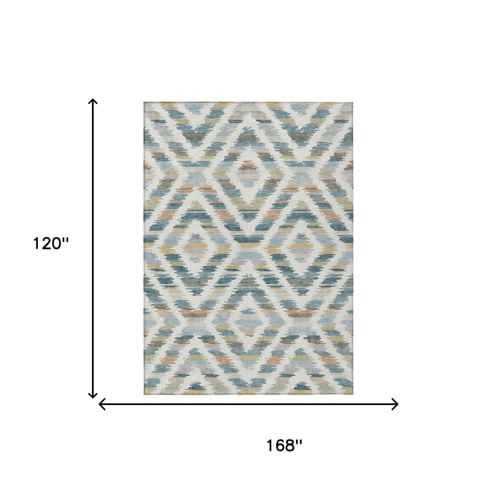 10' X 14' Teal Blue And Copper Tribal Washable Indoor Outdoor Area Rug HomeRoots