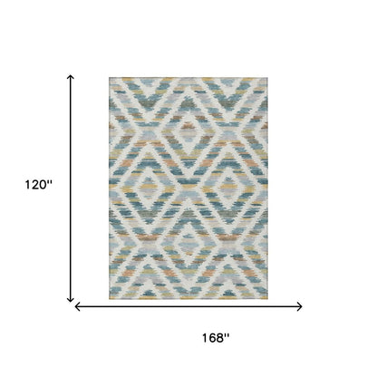 10' X 14' Teal Blue And Copper Tribal Washable Indoor Outdoor Area Rug HomeRoots