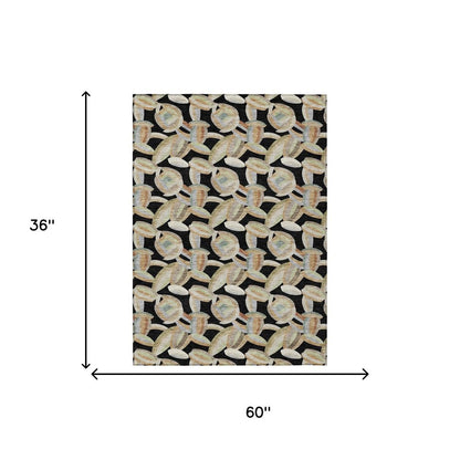3' X 5' Black And Ivory Abstract Washable Indoor Outdoor Area Rug HomeRoots