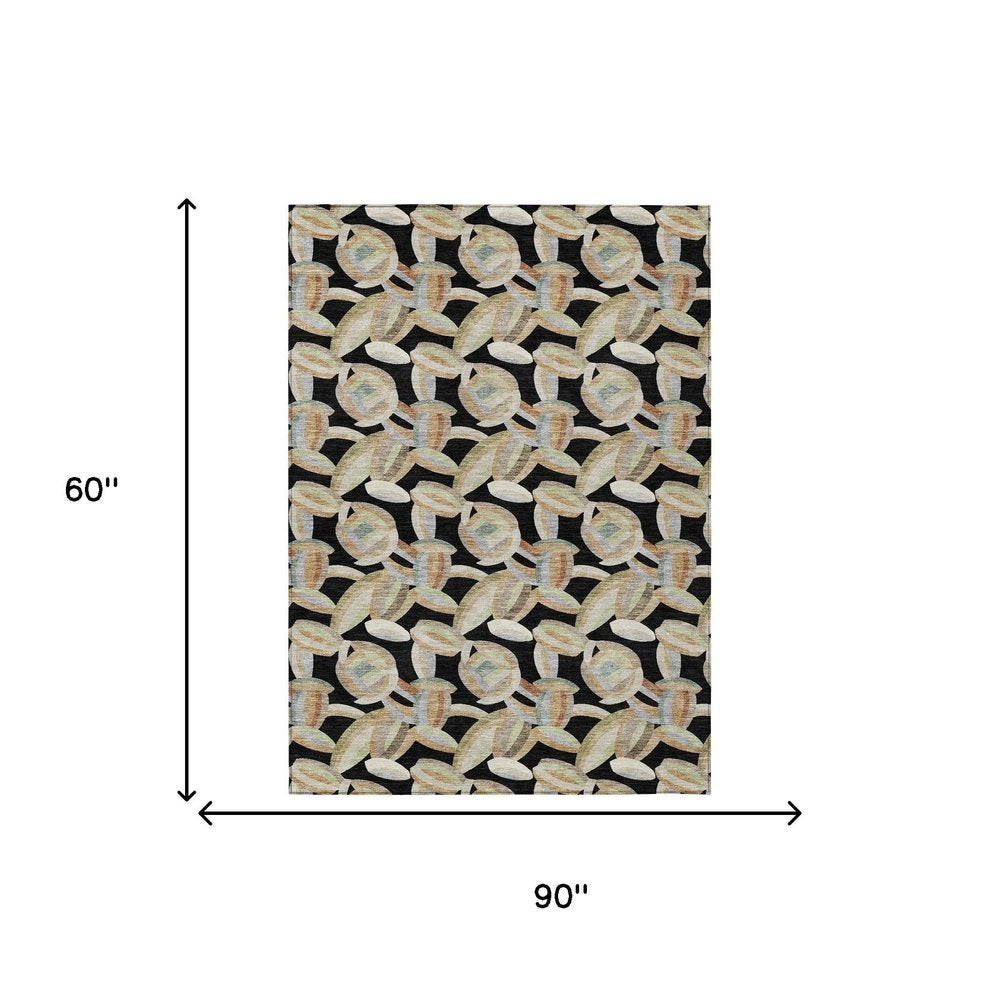 5' X 8' Black And Ivory Abstract Washable Indoor Outdoor Area Rug HomeRoots