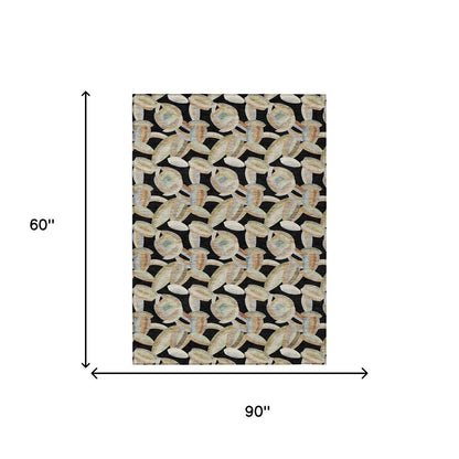 5' X 8' Black And Ivory Abstract Washable Indoor Outdoor Area Rug HomeRoots