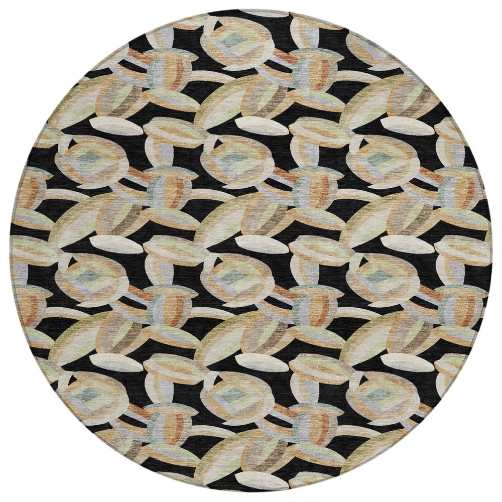 8' Black And Ivory Round Abstract Washable Indoor Outdoor Area Rug HomeRoots