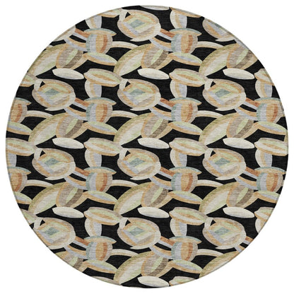 8' Black And Ivory Round Abstract Washable Indoor Outdoor Area Rug HomeRoots