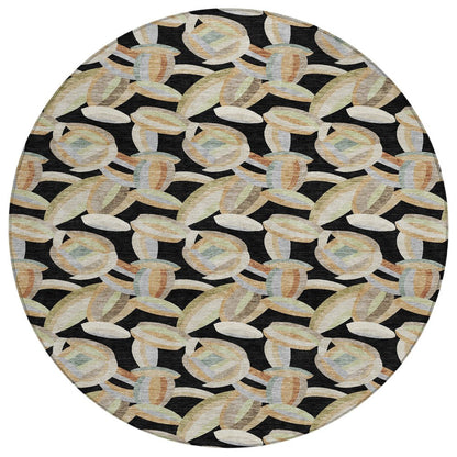 8' Black And Ivory Round Abstract Washable Indoor Outdoor Area Rug HomeRoots