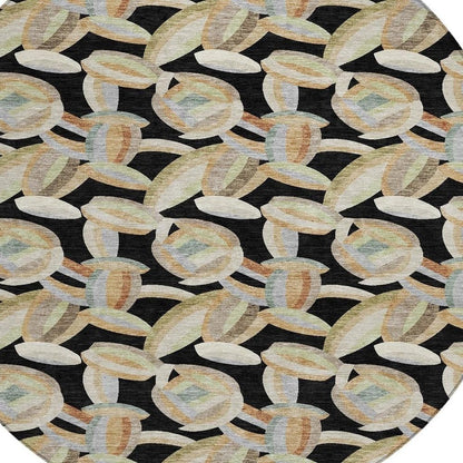 8' Black And Ivory Round Abstract Washable Indoor Outdoor Area Rug HomeRoots