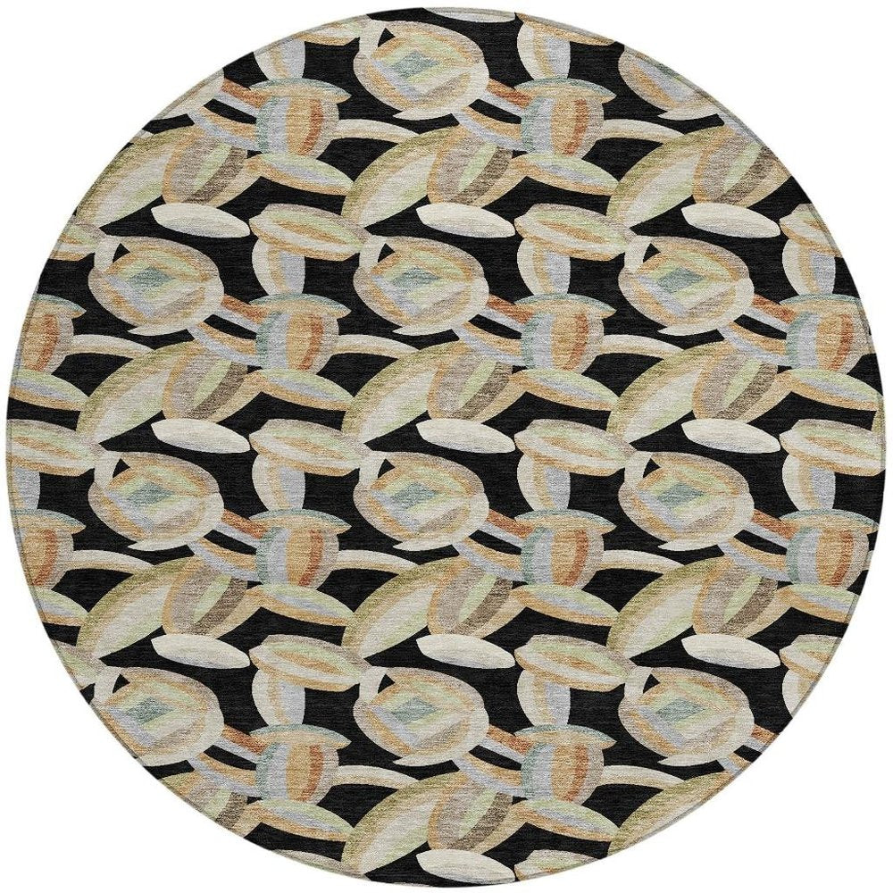 8' Black And Ivory Round Abstract Washable Indoor Outdoor Area Rug HomeRoots