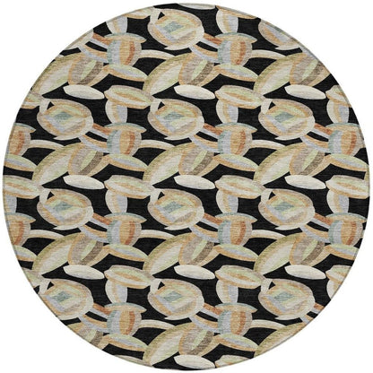 8' Black And Ivory Round Abstract Washable Indoor Outdoor Area Rug HomeRoots