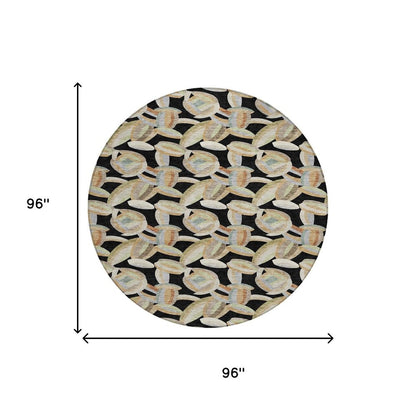 8' Black And Ivory Round Abstract Washable Indoor Outdoor Area Rug HomeRoots