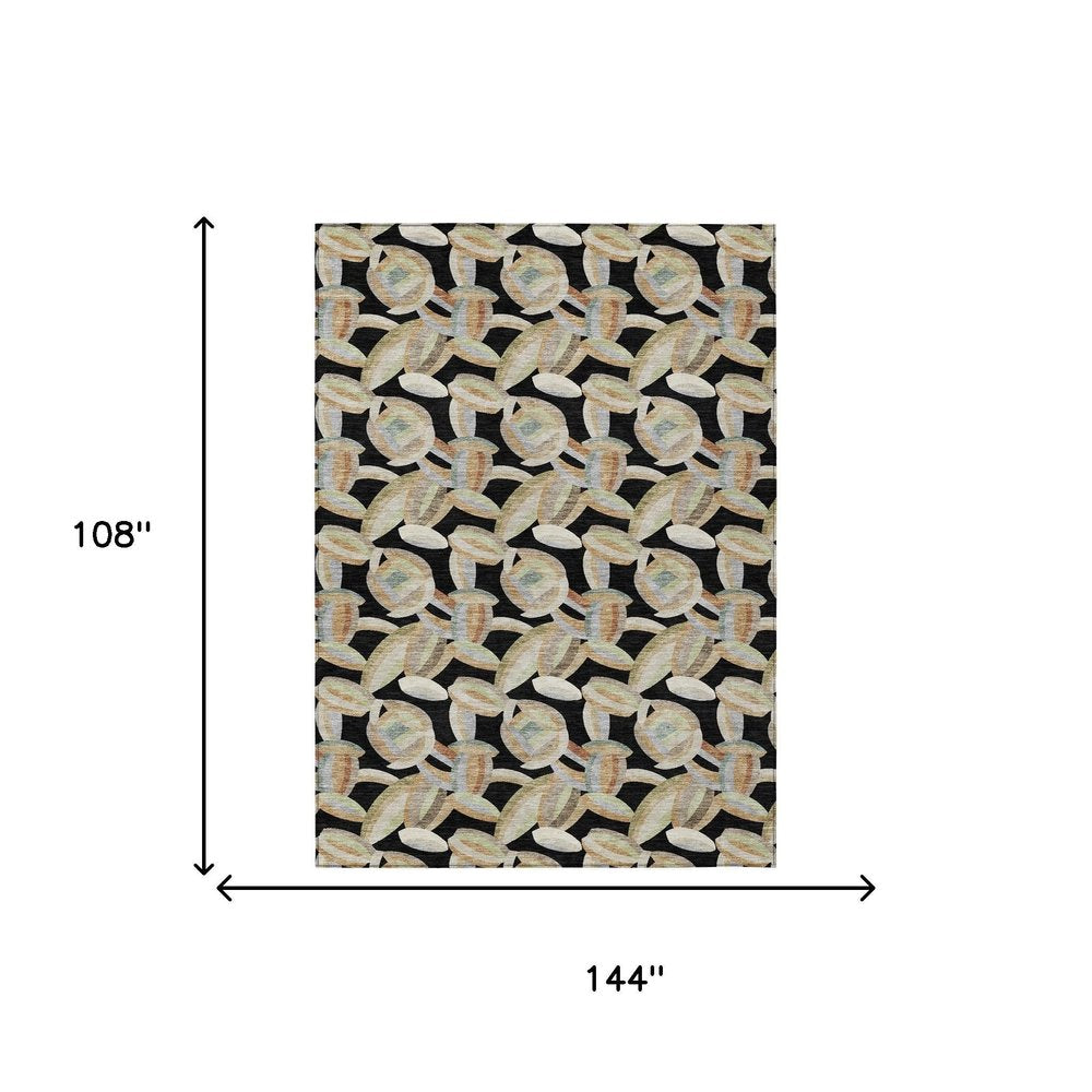 9' X 12' Black And Ivory Abstract Washable Indoor Outdoor Area Rug HomeRoots