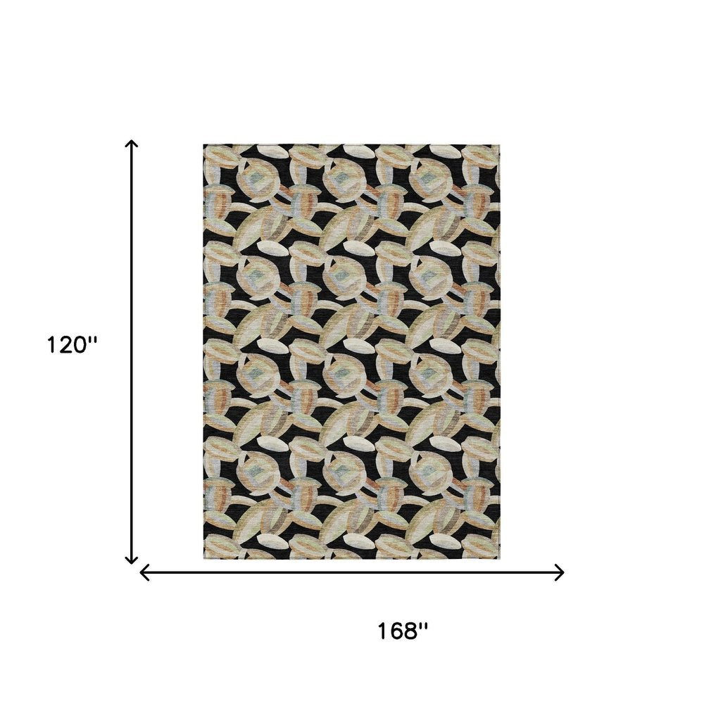10' X 14' Black And Ivory Abstract Washable Indoor Outdoor Area Rug HomeRoots