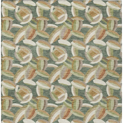 3' X 5' Green And Ivory Abstract Washable Indoor Outdoor Area Rug HomeRoots
