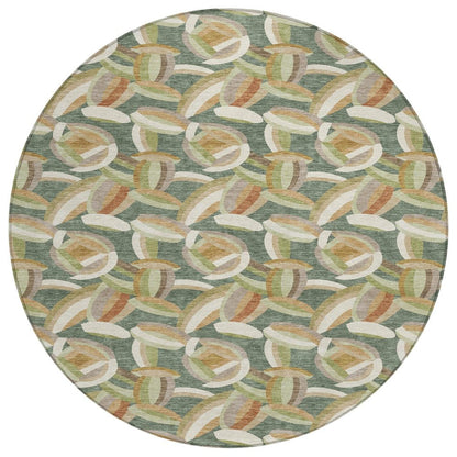 8' Green And Ivory Round Abstract Washable Indoor Outdoor Area Rug HomeRoots
