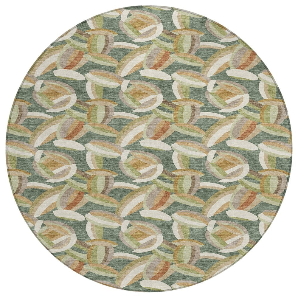 8' Green And Ivory Round Abstract Washable Indoor Outdoor Area Rug HomeRoots