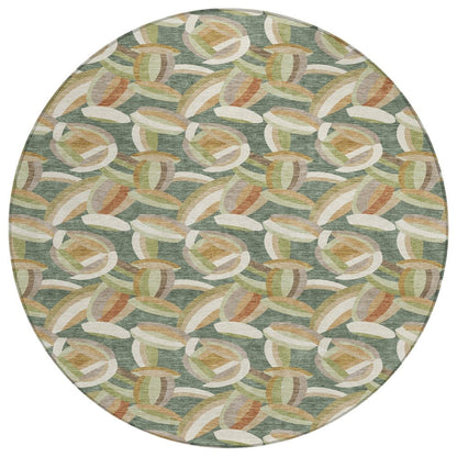 8' Green And Ivory Round Abstract Washable Indoor Outdoor Area Rug HomeRoots