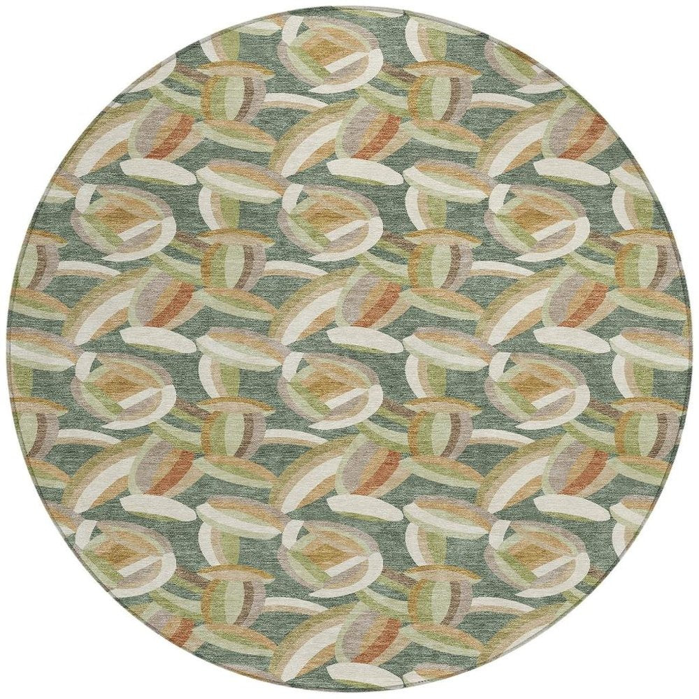 8' Green And Ivory Round Abstract Washable Indoor Outdoor Area Rug HomeRoots